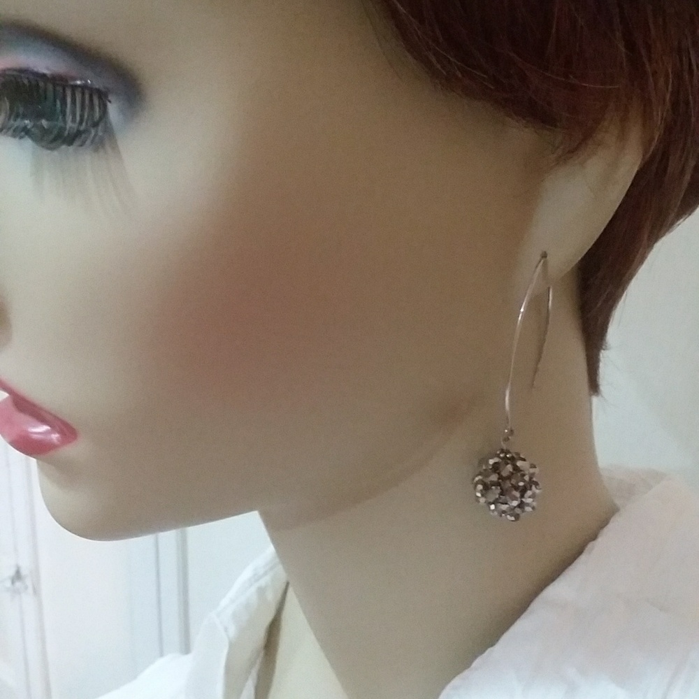 Solid Sterling Silver Long Swarovski Crystal Balls - image 3